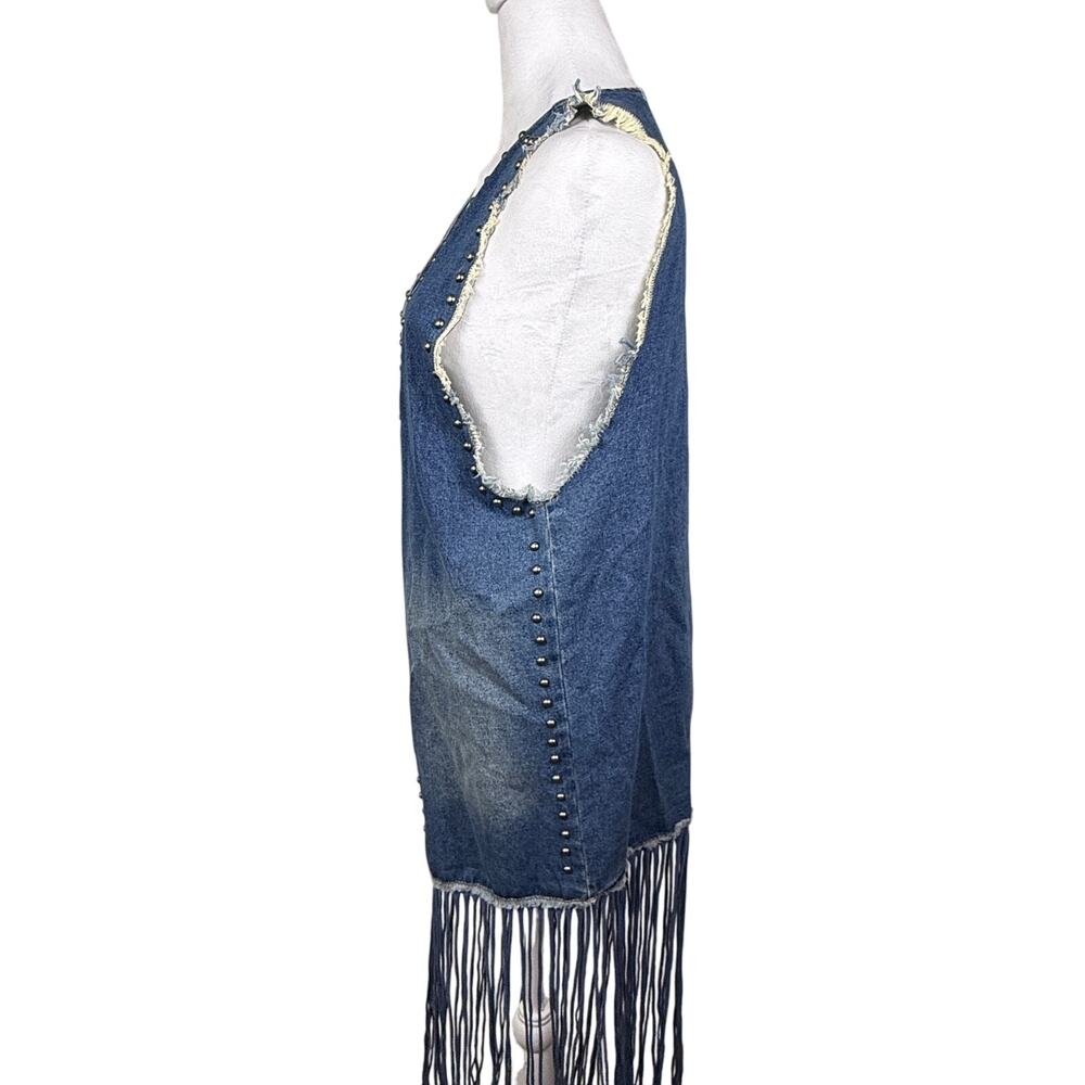 Crazy Train Denim Studded Fringe Vest Western Cowgirl Chic Rodeo Small - Picture 8 of 16